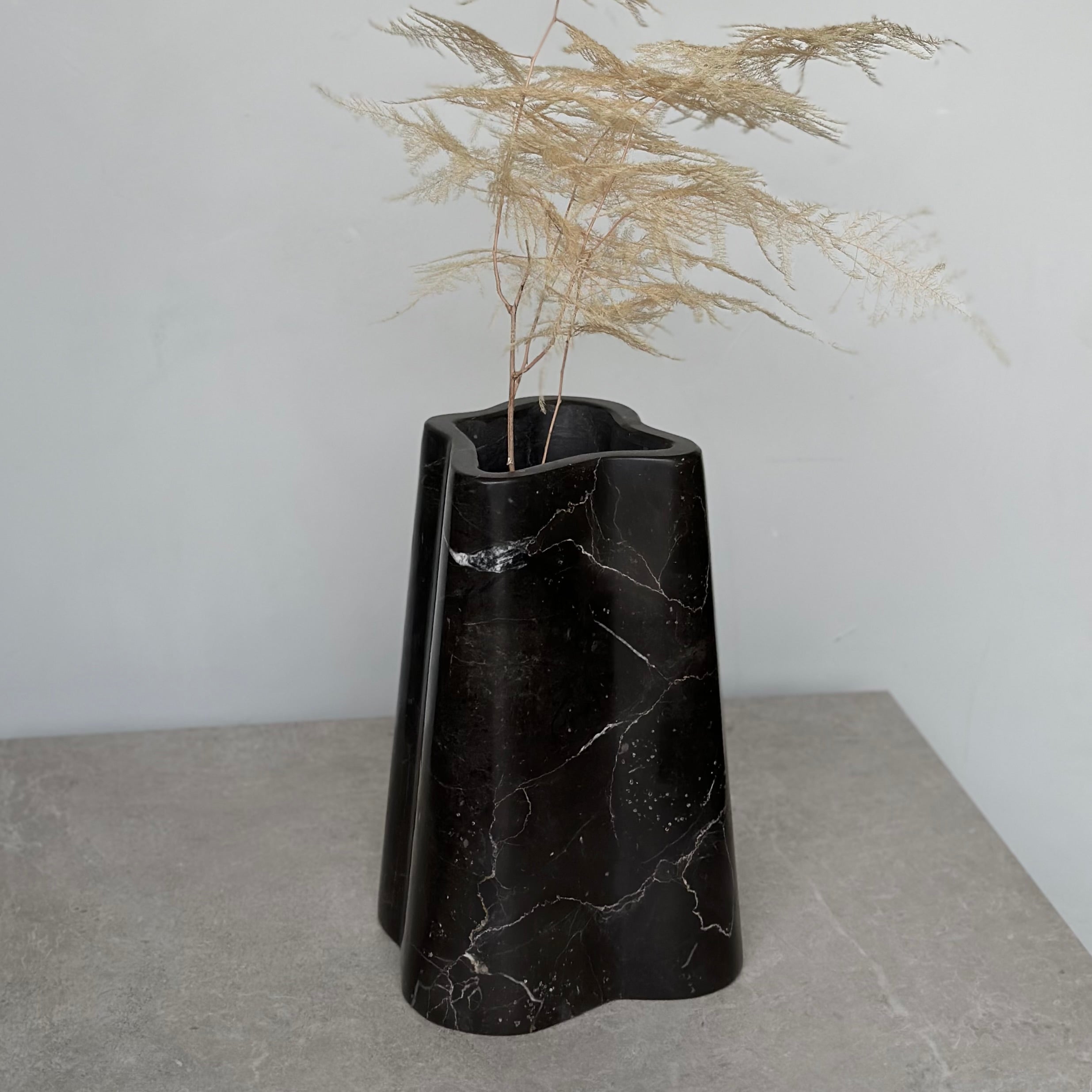 BRANDT Collective TRUNK grand vase in Shadow Black marble - stunning centerpiece