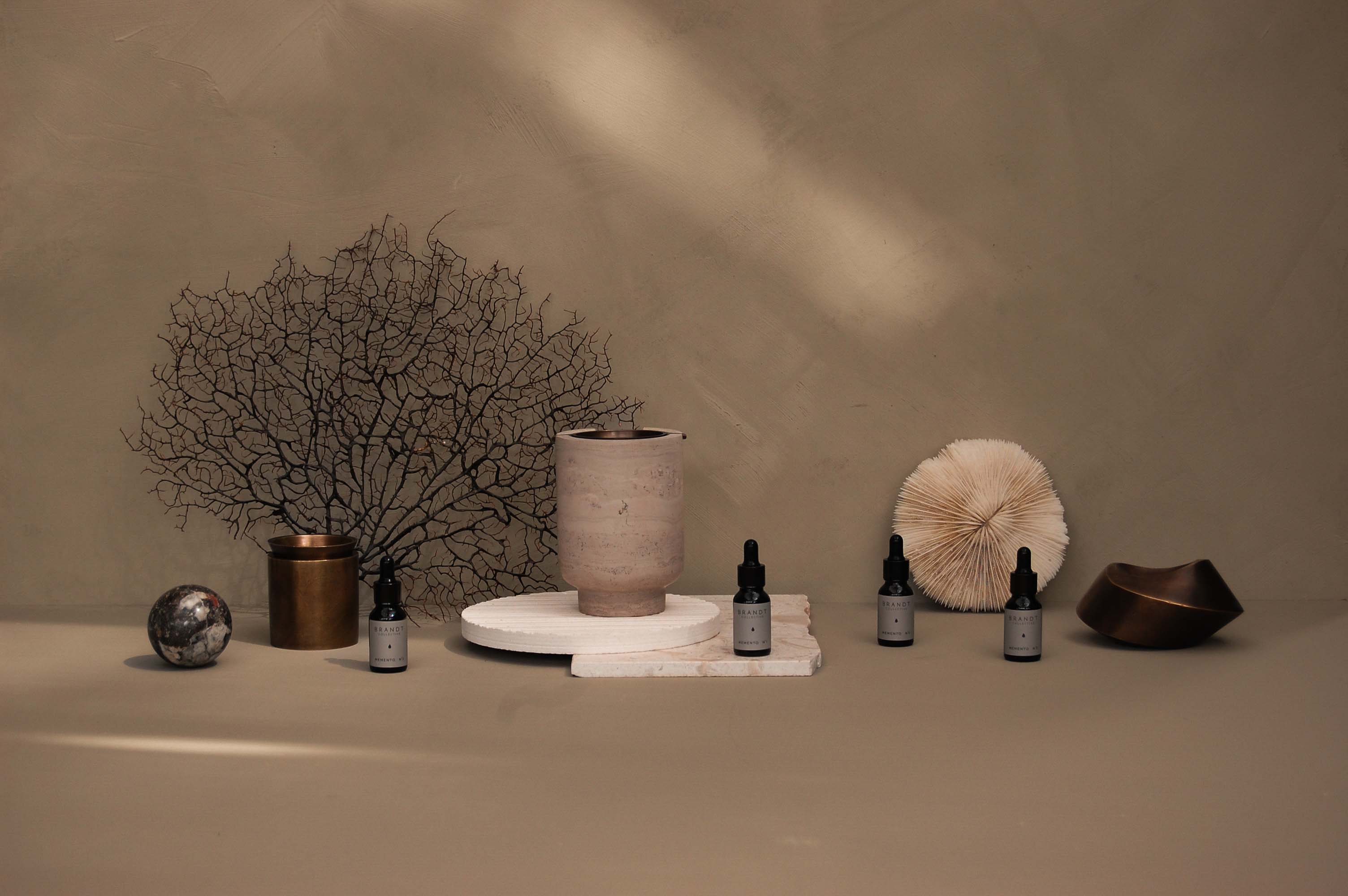 BRANDT Collective home fragrance and oil burners in marble and metal and lava rocks
