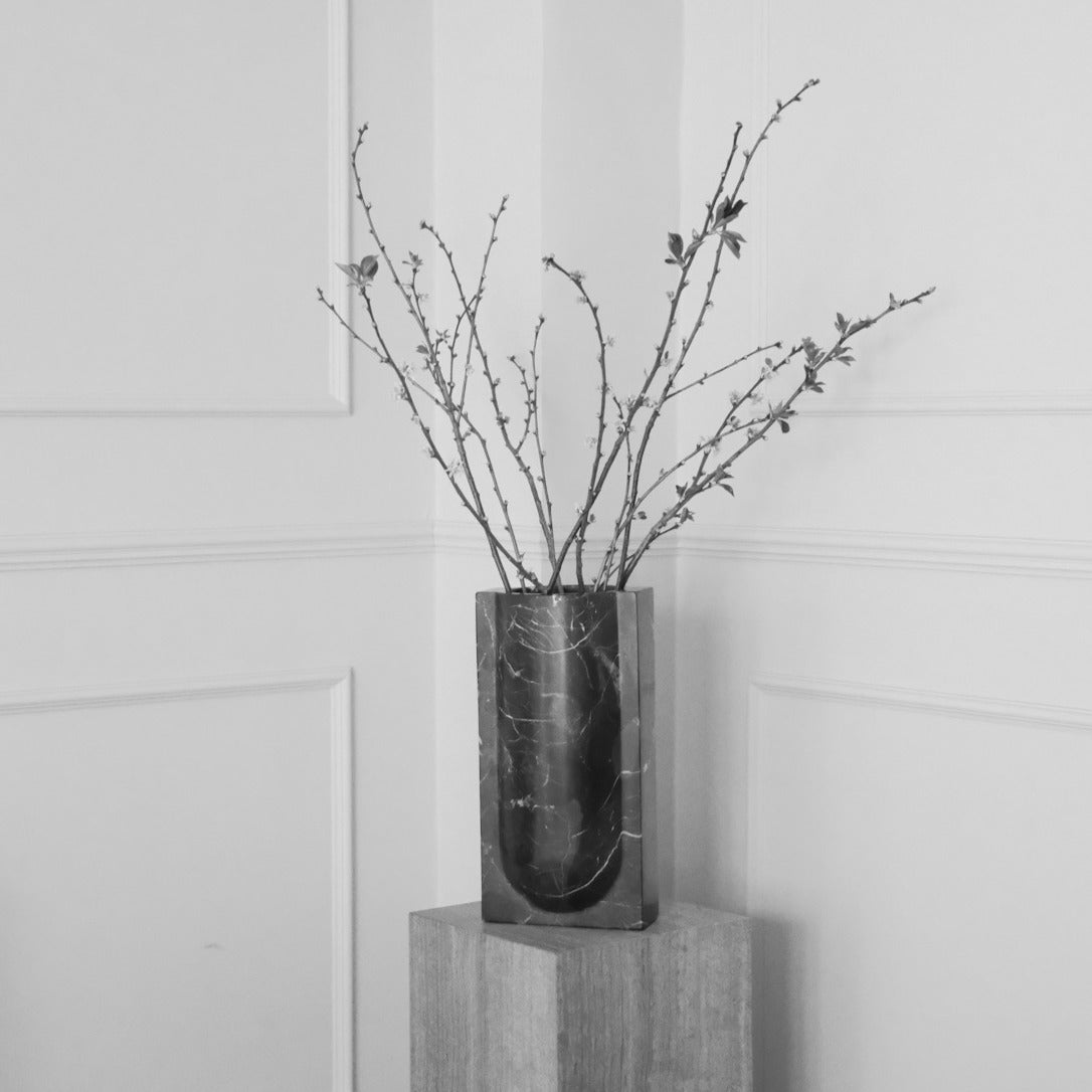 ARC vase in shadow black marble from BRANDT Collective - stunning centerpiece for table or hallway