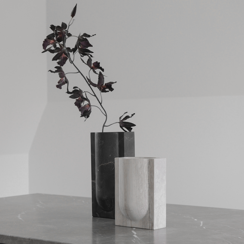 ARC vase S in CHALK beige marble, designed by Julie Brand for BRANDT Collective