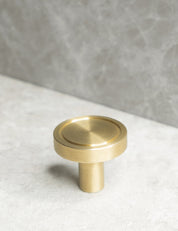 CHISEL Knob in Brushed Brass. Elegant cabinet hardware designed by BRANDT Collective.