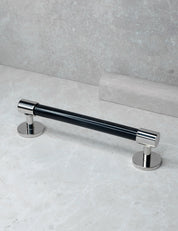END 30 pull bar handle 160 mm in Polished Nickel/Black Horn. Luxury cabinet hardware made of solid brass by BRANDT Collective. 