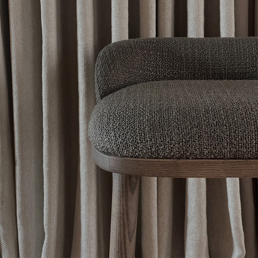CAINE barstool by BRANDT Collective in Brown Oak and Loom Greige. Designer Julie Brandt
