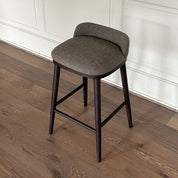 CAINE barstool by BRANDT Collective in dark brown and Boucle Greige. Designer Julie Brandt