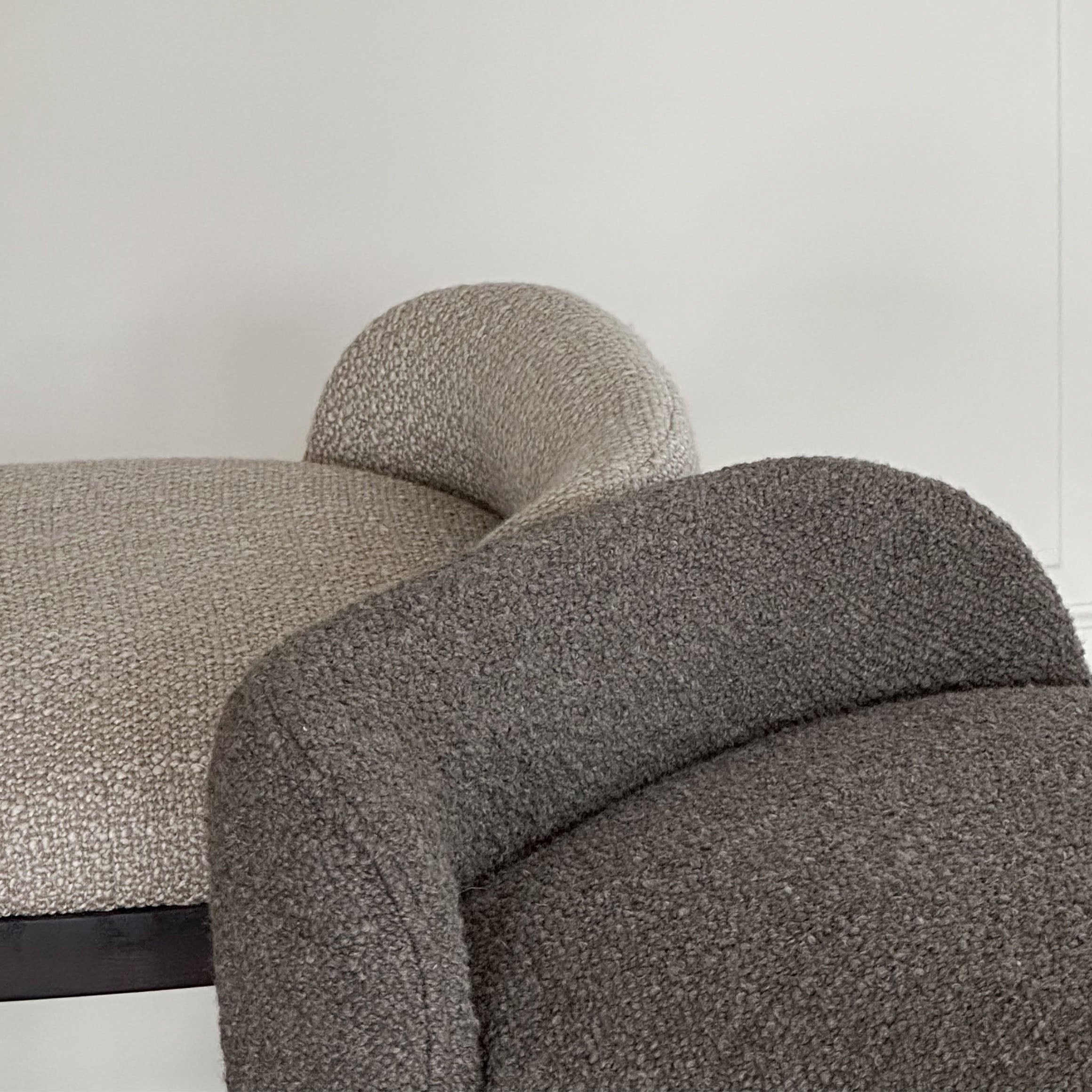 CAINE barstool by BRANDT Collective in dark brown and Boucle Greige. Designer Julie Brandt