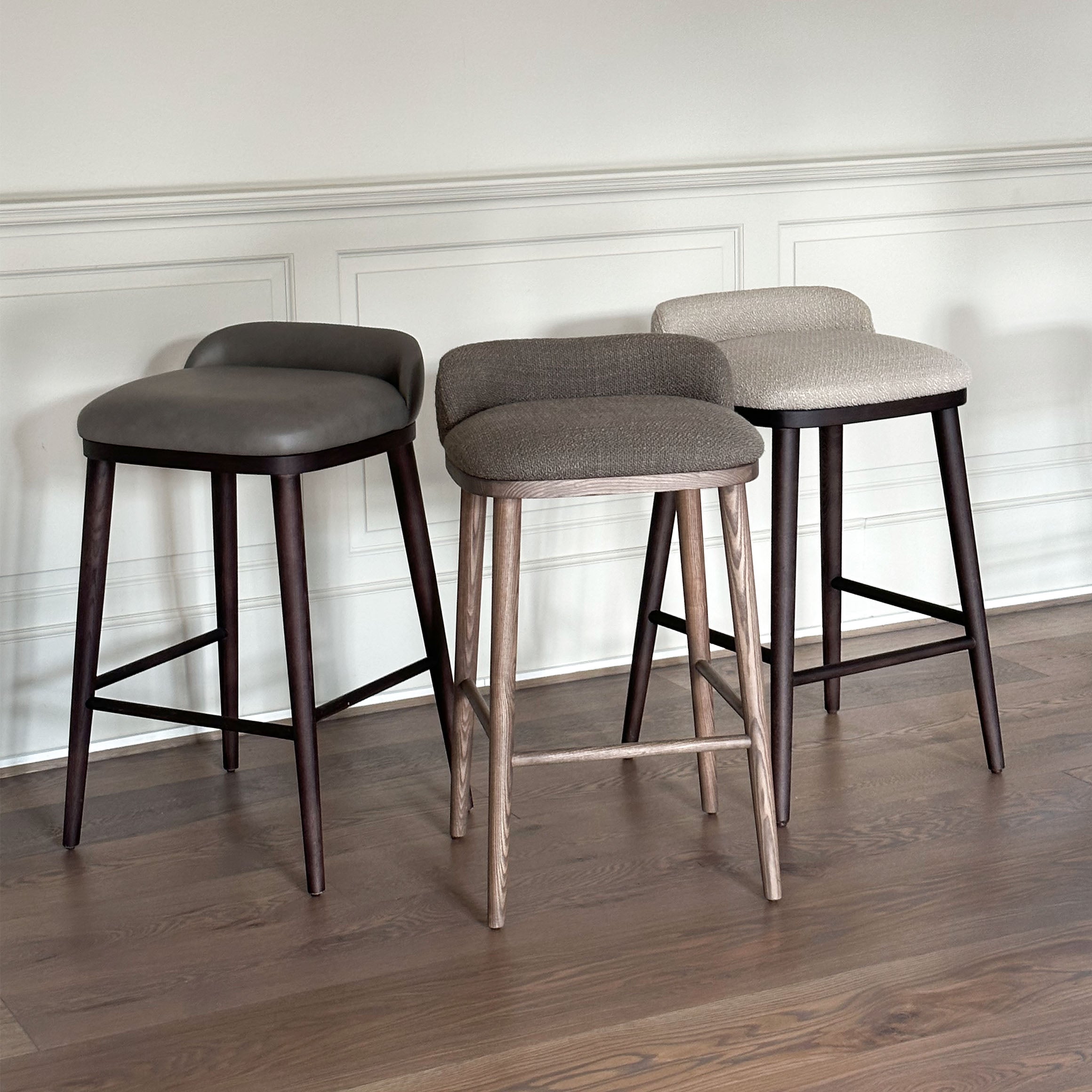 CAINE barstool by BRANDT Collective in dark brown and Loom Beige. Designer Julie Brandt