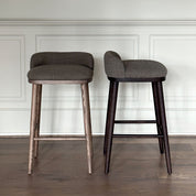 CAINE barstool by BRANDT Collective in dark brown and Boucle Greige. Designer Julie Brandt