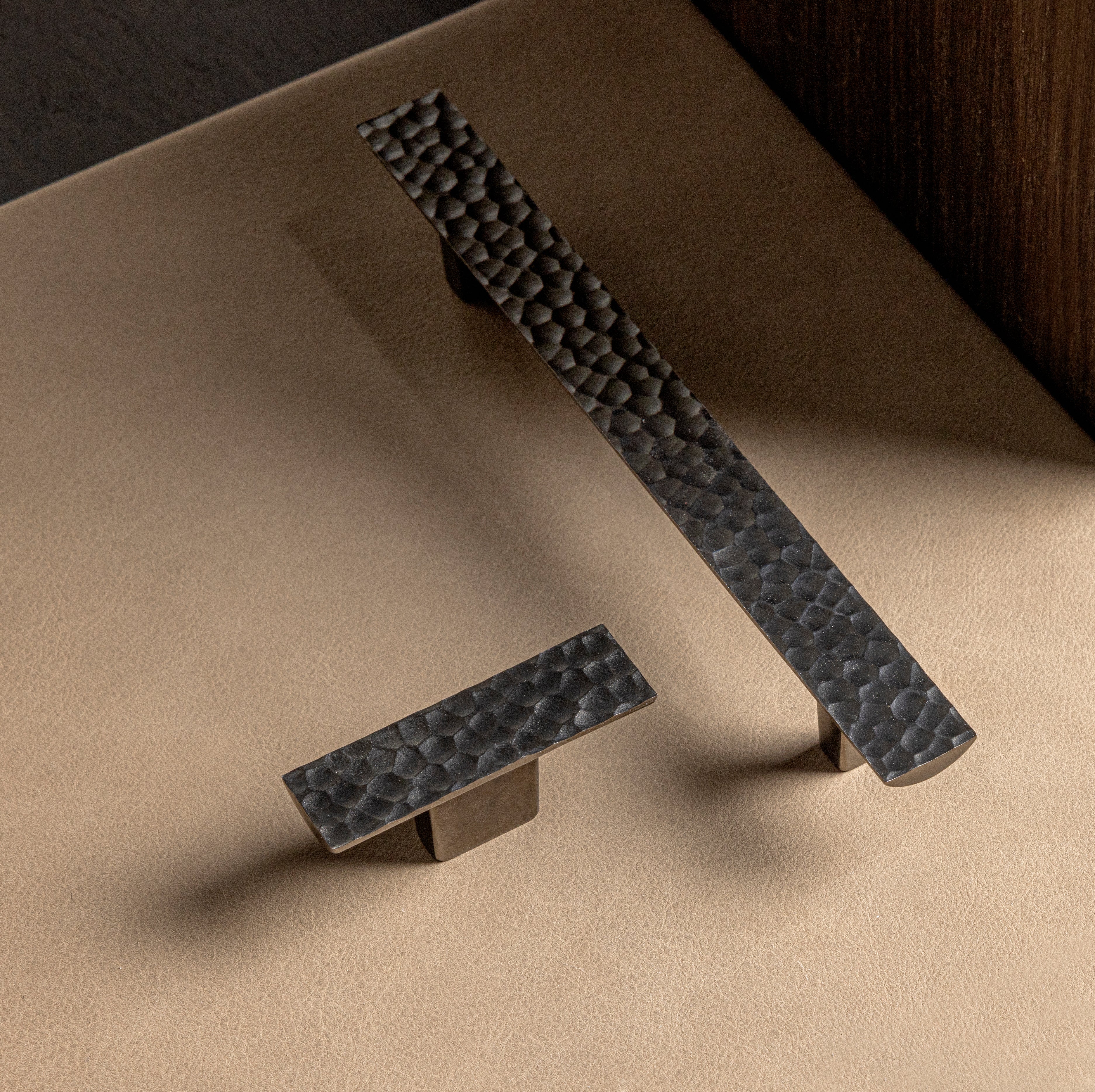 CARVE collection in Burnished Brass by BRANDT Collective. A hardware collection in collab with Norm architects consisting of T-bars and pull bars.