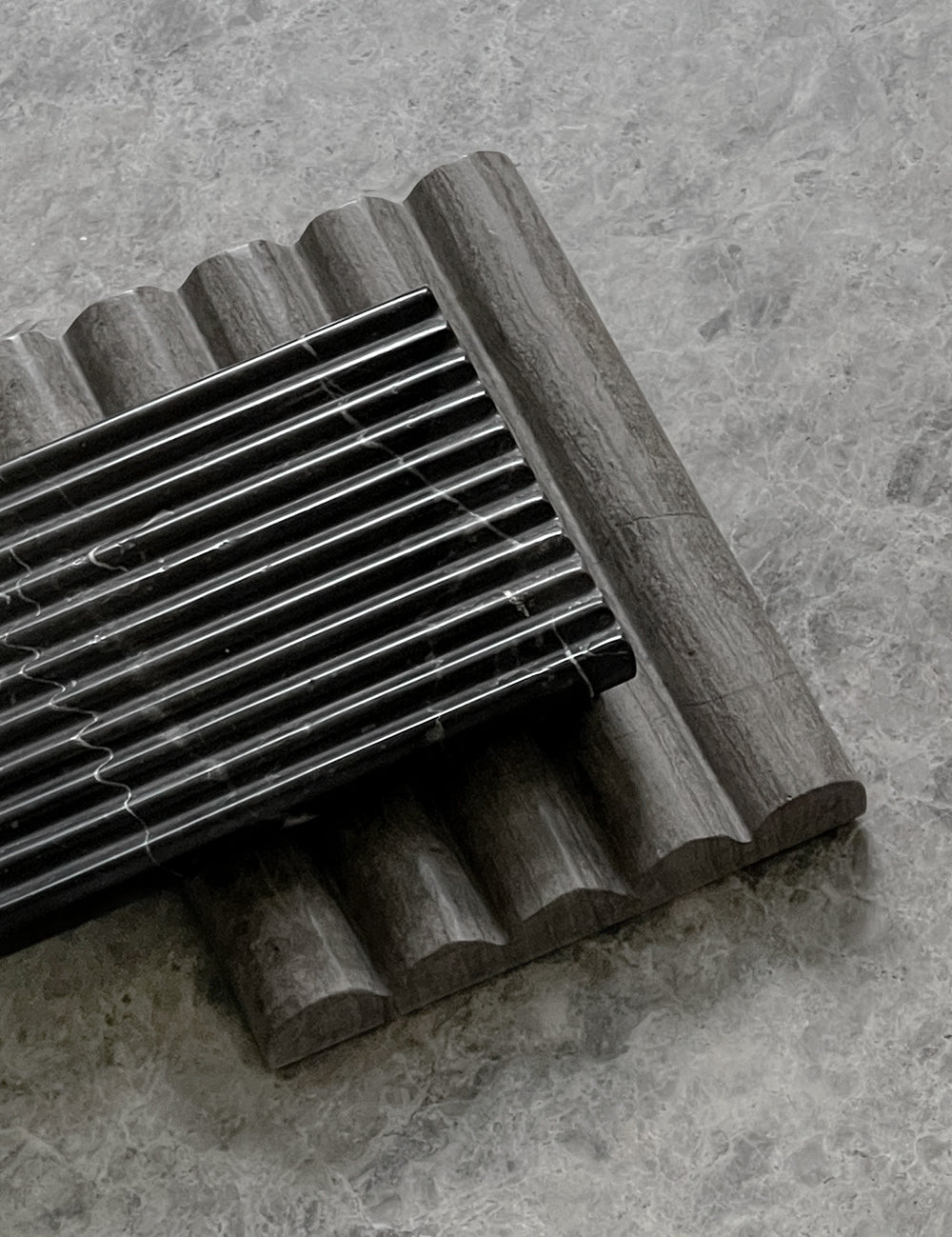 PALERMO tray L in SHADOW BLACK marble. Designed by Julie Brandt for BRANDT Collective