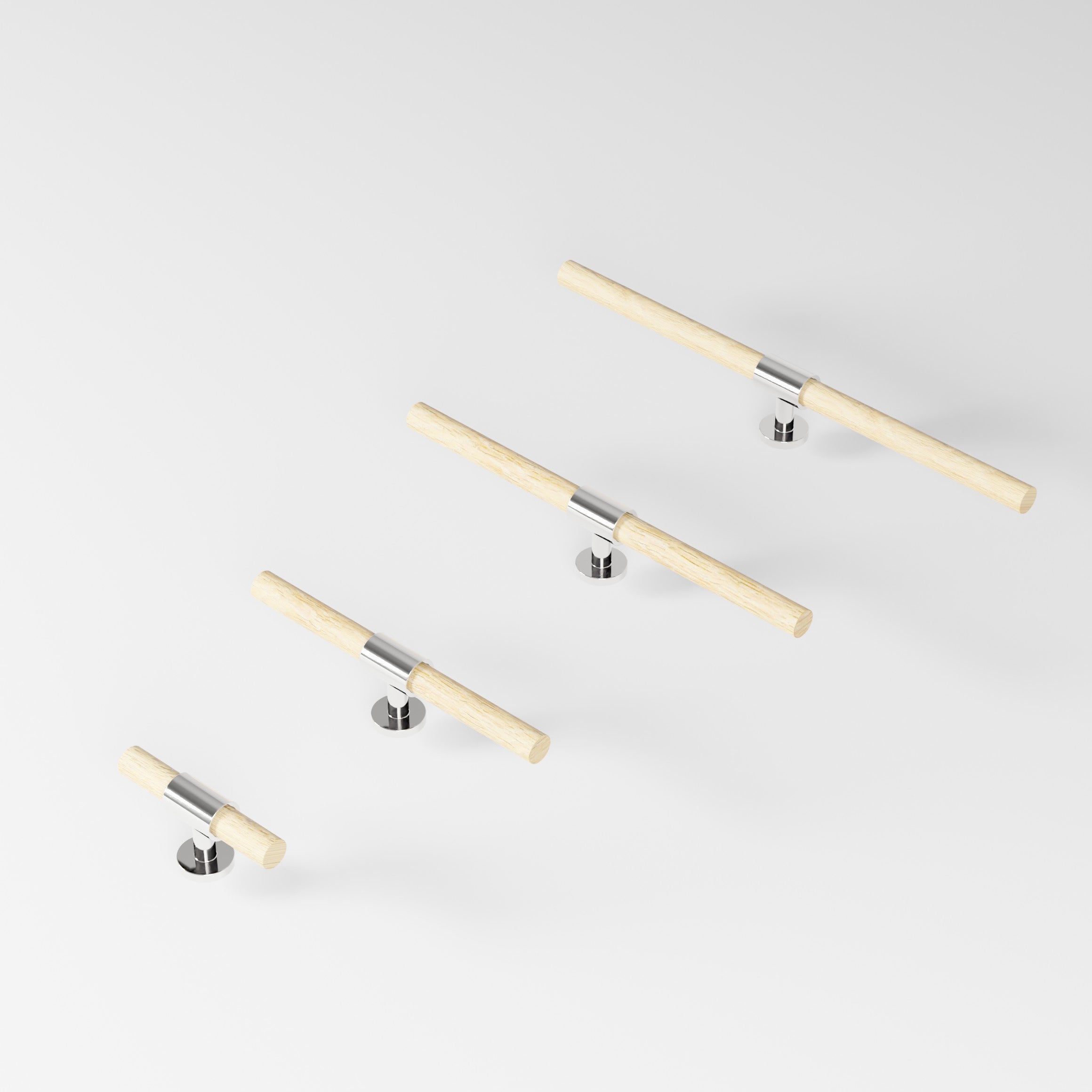 REFINE T-bar in 107 mm in Polished Nickel and oak by BRANDT Collective hardware