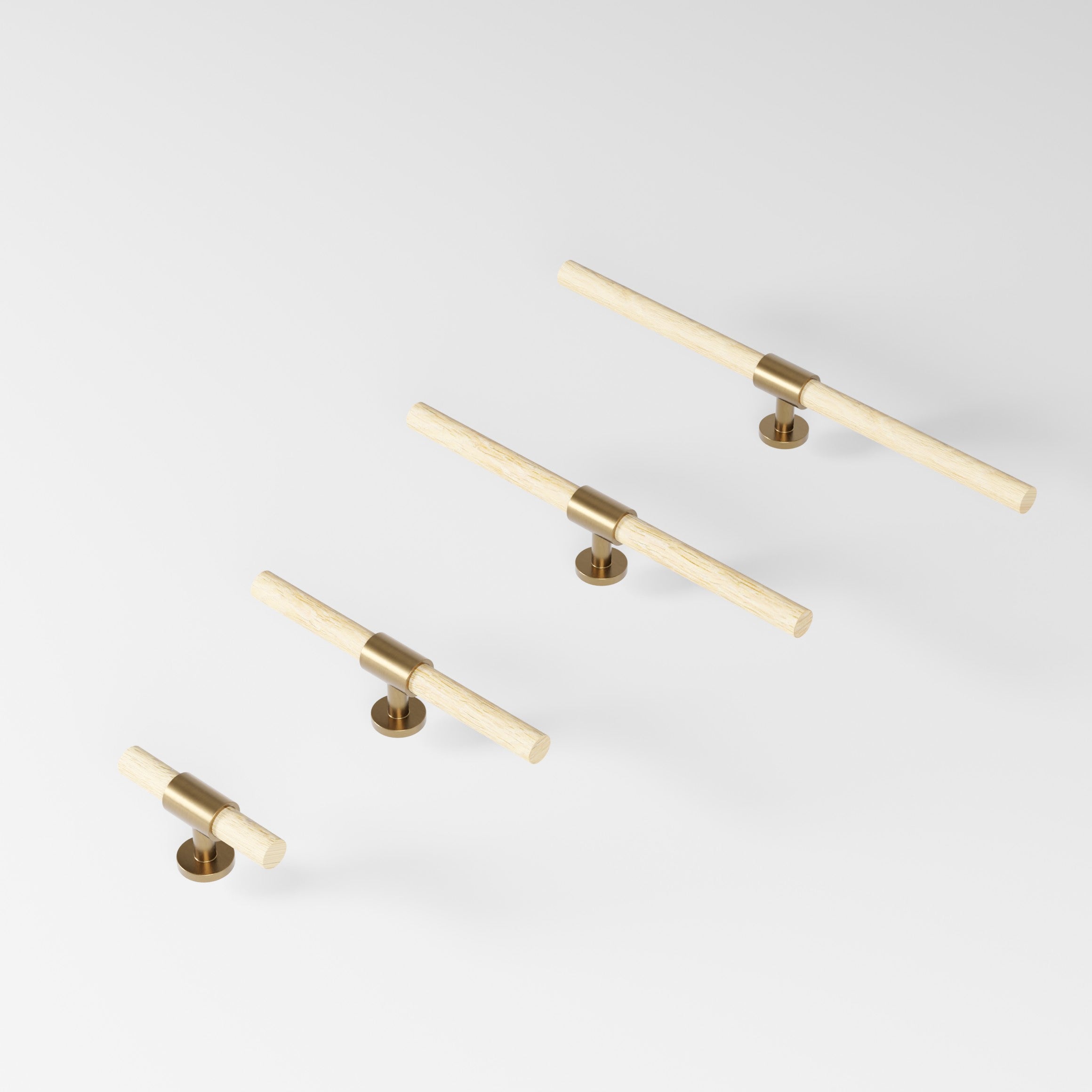 REFINED T-bar 107 mm in Brushed brass and oak by BRANDT Collective luxury hardware