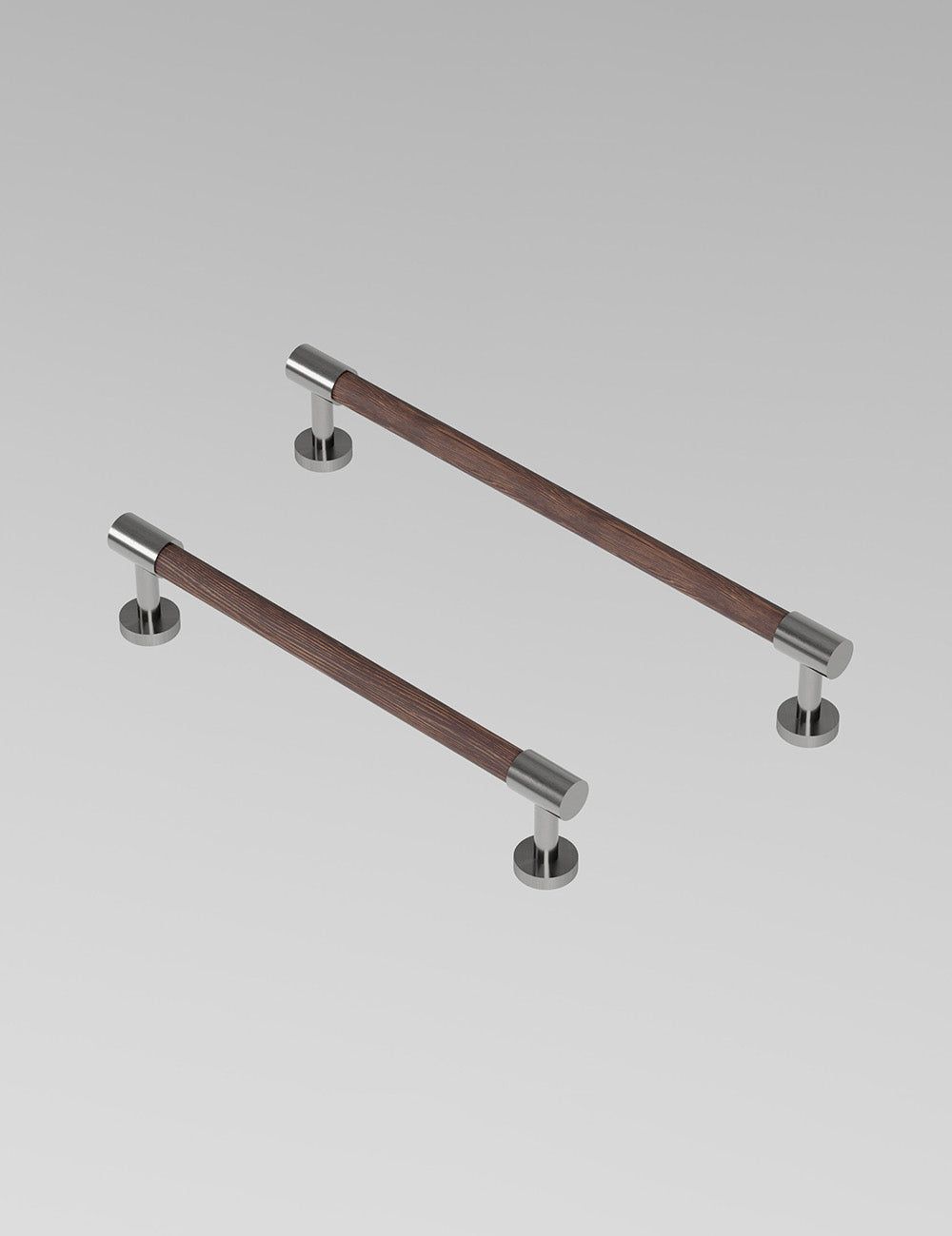 SIGNATURE slim END pull bar 154 mm in Satin Nickel/Wenge. Modern cabinet hardware made of solid brass by BRANDT Collective.