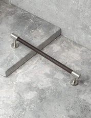 SIGNATURE slim END pull bar 186 mm in Satin Nickel/Wenge. Modern cabinet hardware made of solid brass by BRANDT Collective.