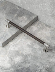 SIGNATURE slim END pull bar 186 mm in Polished Nickel/Wenge. Modern cabinet hardware made of solid brass by BRANDT Collective.