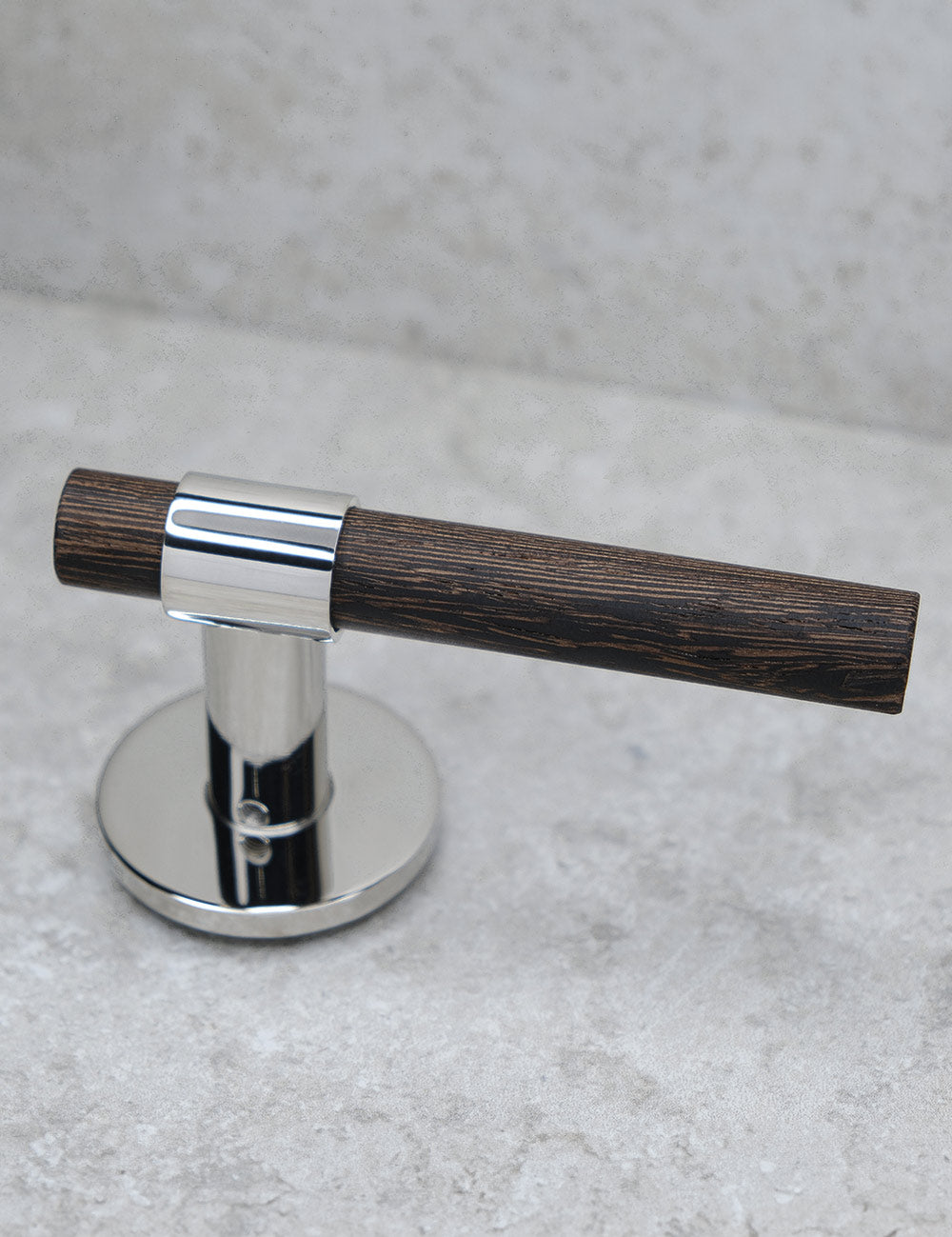 SIGNATURE door handle in Polished Nickel/Wenge. Modern door hardware made of solid brass by BRANDT Collective.