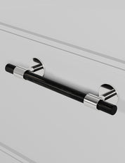 SIGNATURE 30 Pull bar handle 188 mm in Polished Nickel/Black Horn. Luxury cabinet hardware made of solid brass by BRANDT Collective.