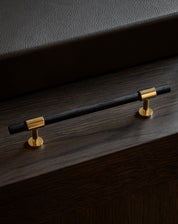 Cabinet pull SIGNATURE slim pull bar 182 mm in Polished Brass / Wenge. Modern luxury cabinet handles made of solid brass by BRANDT Copenhagen.