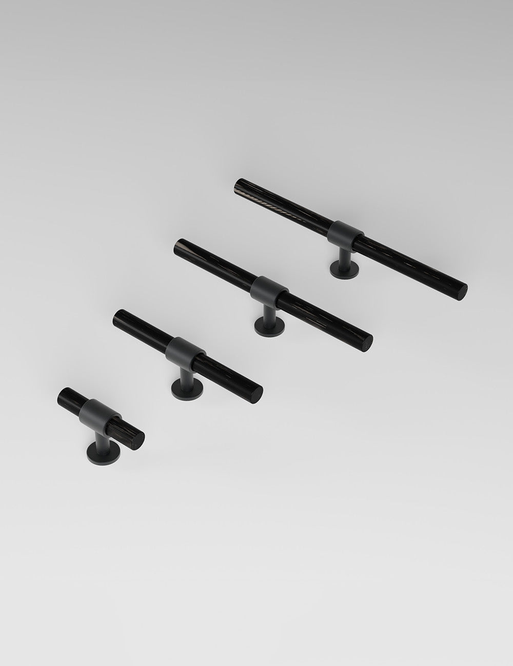 SIGNATURE 20 T-bar handle 113 mm in Nearly Black/Black Horn. Luxury cabinet hardware made of solid brass by BRANDT Collective. 