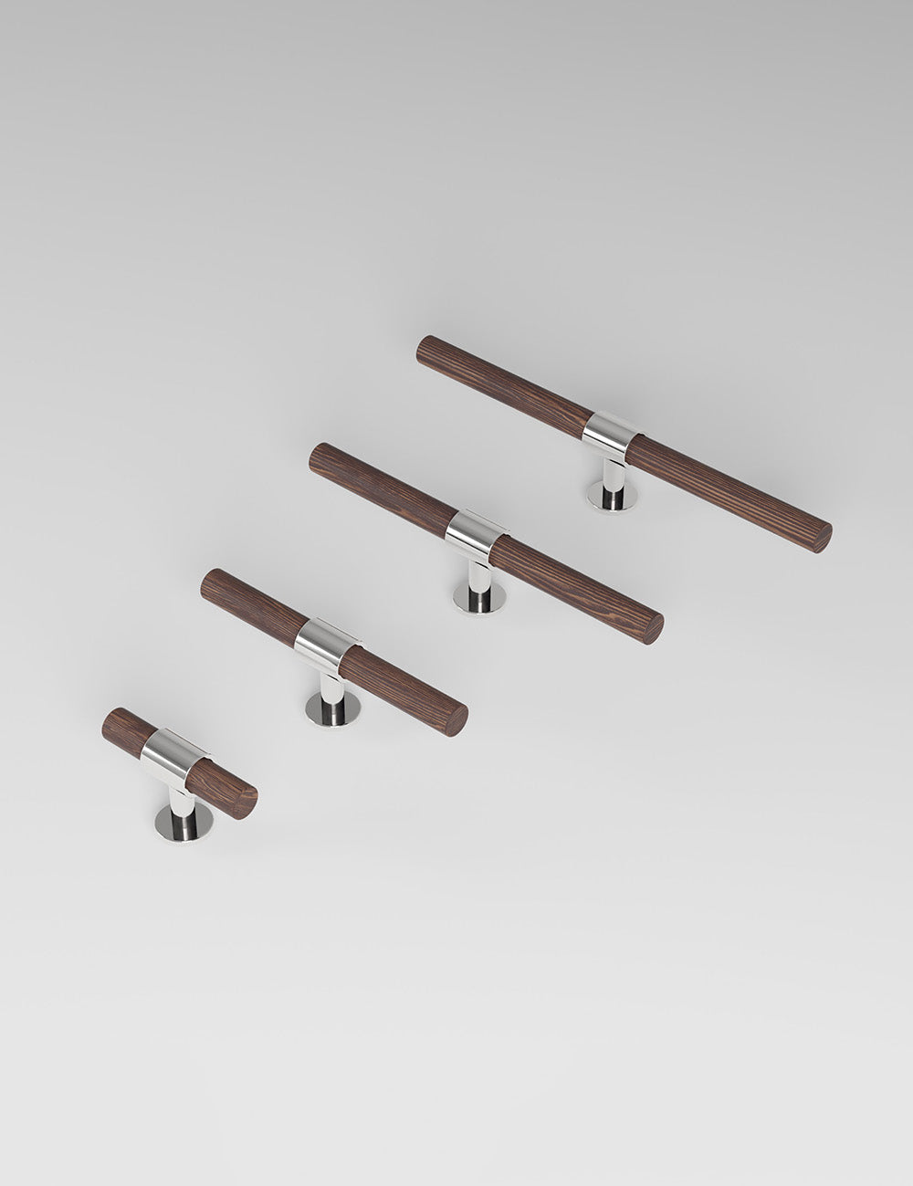SIGNATURE 20 T-bar handle 113 mm in Polished Nickel/Wenge. Luxury cabinet hardware made of solid brass by BRANDT Collective. 