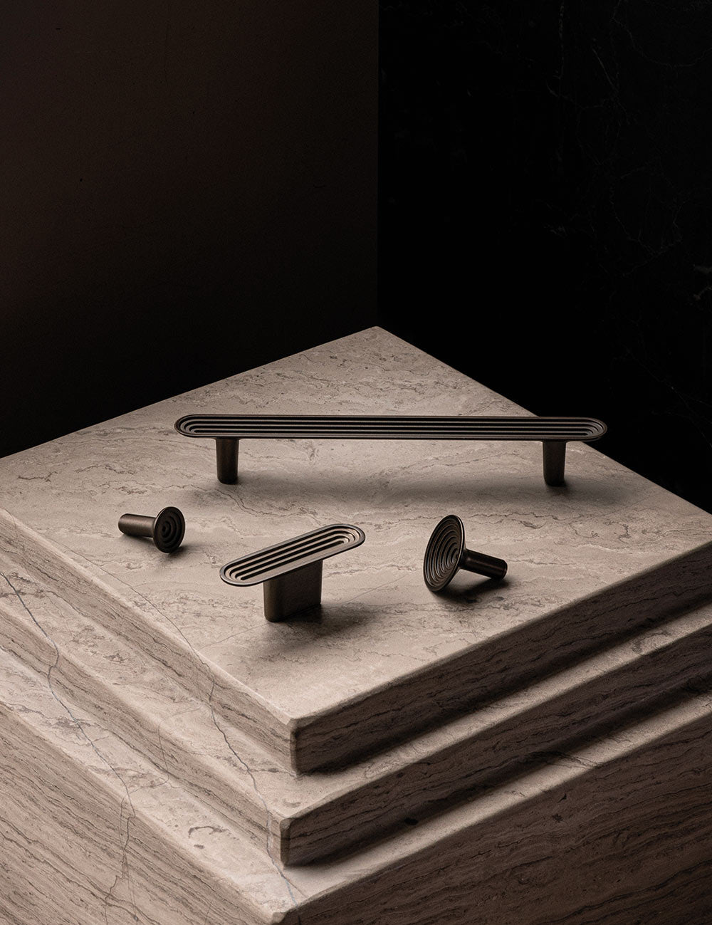 TERRACE knob in gunmetal black by BRANDT Collective. A hardware collection in collab with Norm architects consisting of knobs, T-bars and pull bars.