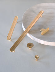 TERRACE collection in brass by BRANDT Collective. A hardware collection in collab with Norm architects consisting of knobs, T-bars and pull bars.