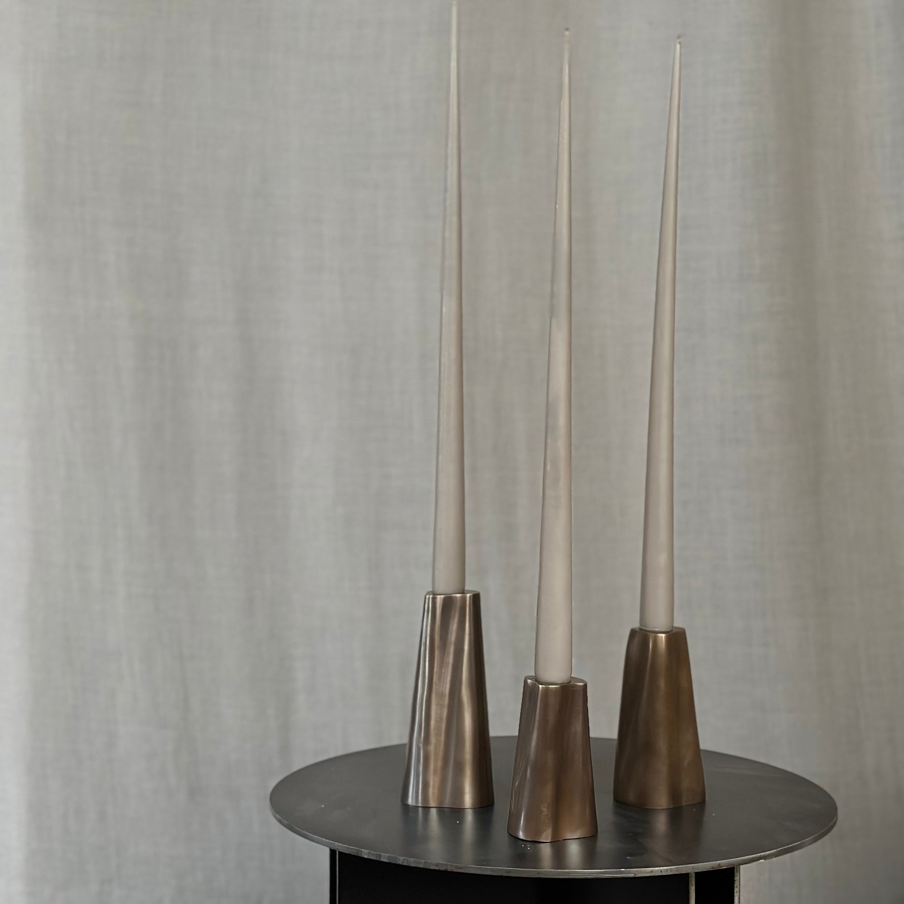 TRUNK candleholder in burnished brass. Designed by Julie Brandt for BRANDT Collective