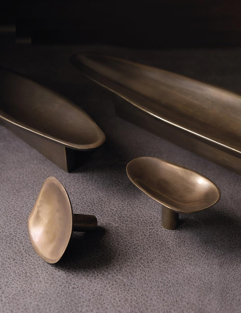 VALE knob oval in burnished brass made of solid brass and designed by Julie Brandt for BRANDT Collective