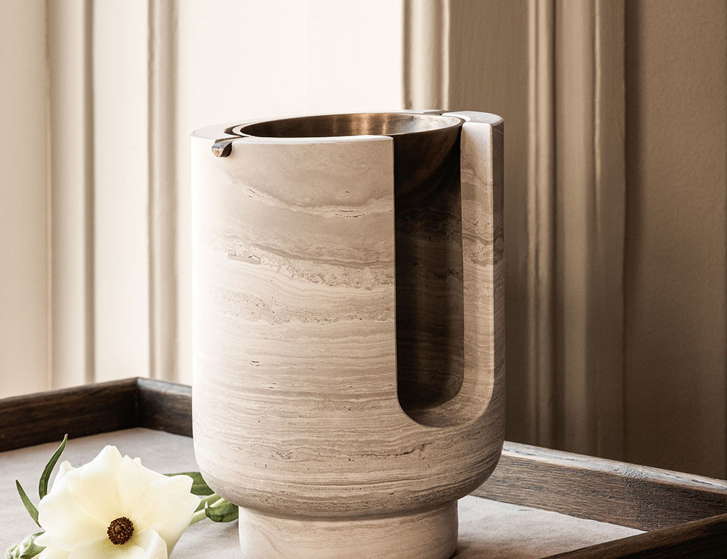 AURA oil burner - CHALK GREY + bowl burnished brass patina