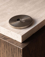 BRANDT key escutcheon set made of solid brass in the finish Satin Nickel with hidden screws. Designed by Julie Brandt. for BRANDT Copenhagen.