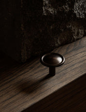 BUTTON knob by BRANDT Copenhagen. A hardware collection in collab with Norm architects consisting of  cabinet hardware with knobs, T-bars and pull bars.