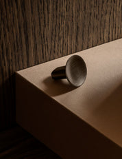 Brandt Copenhagen Leaf knob small in Burnished Brass for kitchen cabinets. Designed by Norm architects.