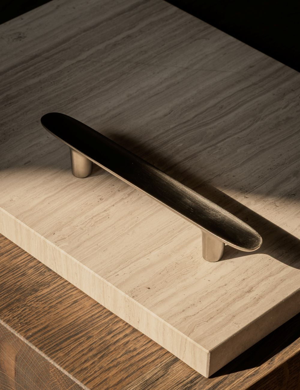 LEAF pull bar 160 mm in nickel by BRANDT Copenhagen and Norm architects. Kitchen handle in solid brass.