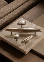 NOBLE hardware collection in Satin Nickel. Designed by Julie Brandt and is part of our organic shaped hardware collection with luxury cabinet and kitchen handles.