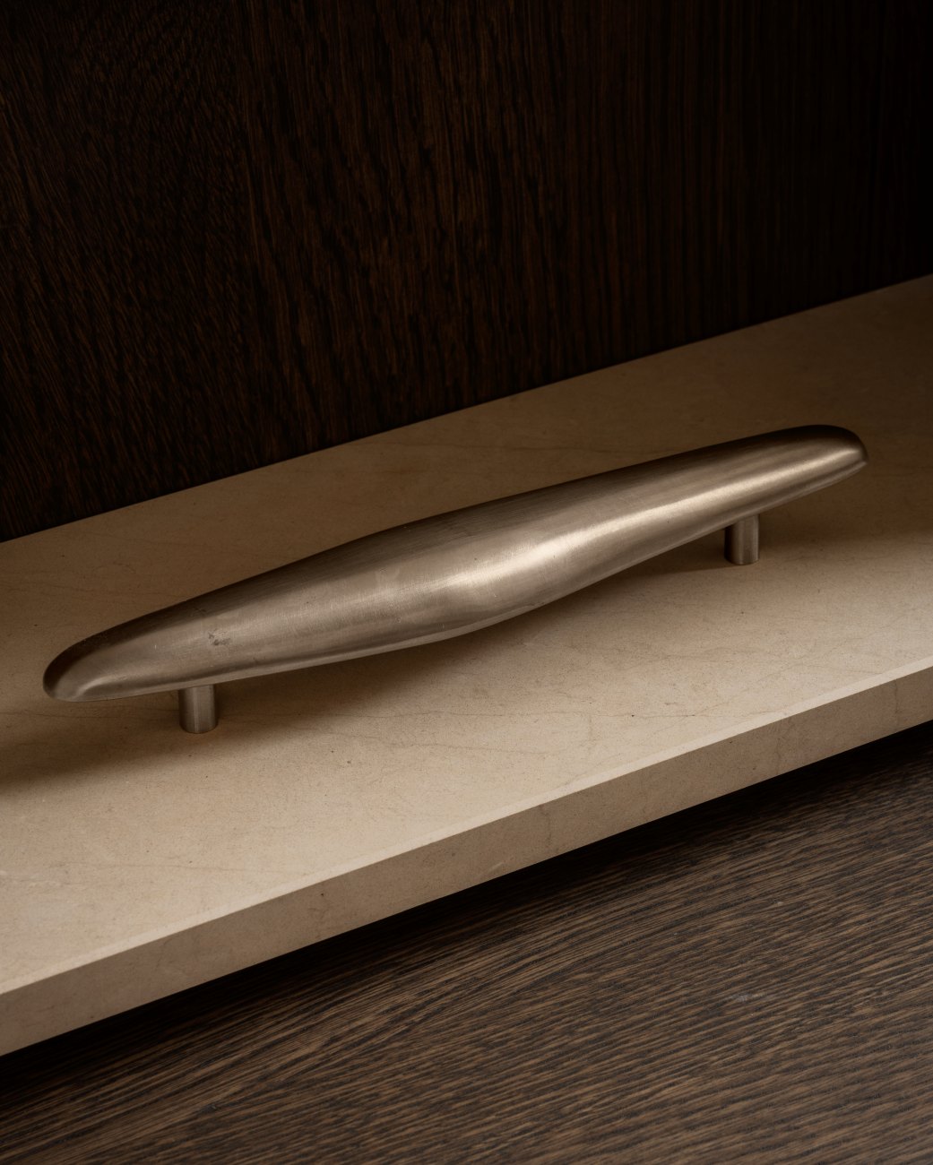 NOBLE hardware collection in Satin Nickel. Designed by Julie Brandt and is part of our organic shaped hardware collection with luxury cabinet and kitchen handles.