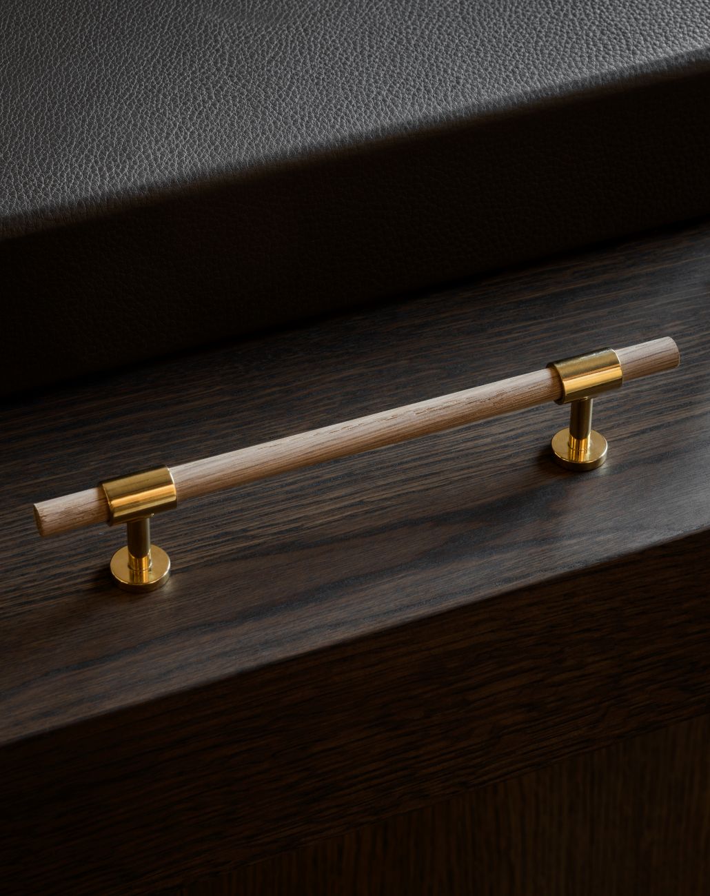  Oak. Modern luxury cabinet handles made of solid brass by BRANDT Copenhagen.