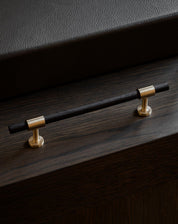 Cabinet handle SIGNATURE slim pull bar 182 mm in Satin Brass / Wenge. Modern cabinet hardware made of solid brass by BRANDT Copenhagen