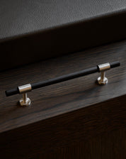 Cabinet handle SIGNATURE slim pull bar 182 mm in Satin Nickel / Wenge. Modern luxury cabinet hardware made of solid brass by BRANDT Copenhagen.