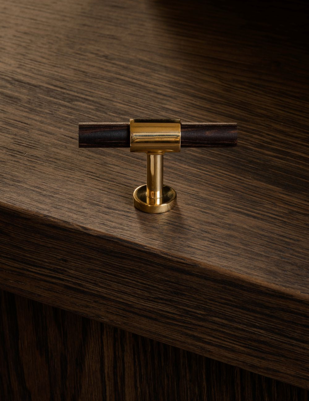  Wenge. Modern luxury kitchen cabinet handles made of solid brass by BRANDT Copenhagen.