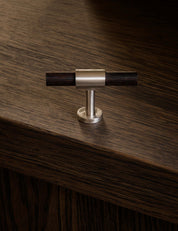 Cabinet handle SIGNATURE slim T-bar 54 mm in Satin Nickel / Wenge. Modern kitchen cabinet handles made of solid brass by BRANDT Copenhagen.