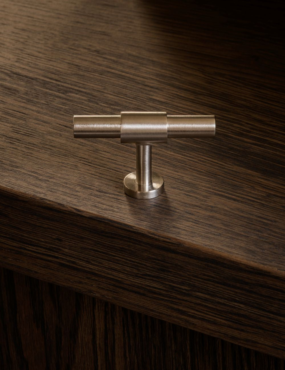 Cabinet handle SIGNATURE slim T-bar 54 mm in Satin Nickel. Modern luxury kitchen cabinet handles made of solid brass by BRANDT Copenhagen.
