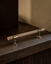 Cabinet handle SIGNATURE 20 - pull bar 188 mm - Polished Nickel / Oak by BRANDT Copenhagen 