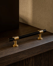Cabinet handle SIGNATURE 20 - pull bar 188 mm - Satin Brass / Black Horn by BRANDT Copenhagen 