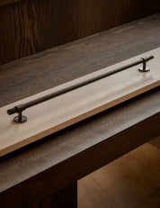 SIGNATURE 30 pull bar 476 mm in Burnished Brass. This closet pull or appliance pull from BRANDT Copenhagen are suitable for bespoke furniture, kitchens, wardrobes, and bathroom cabinetry. Luxury hardware made of solid brass.
