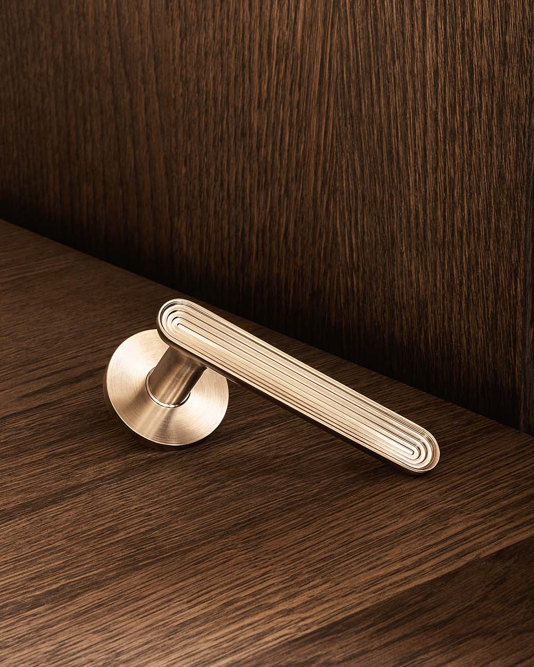 TERRACE door handle set in Satin brass from BRANDT Copenhagen. designed in collab with Norm Architects.