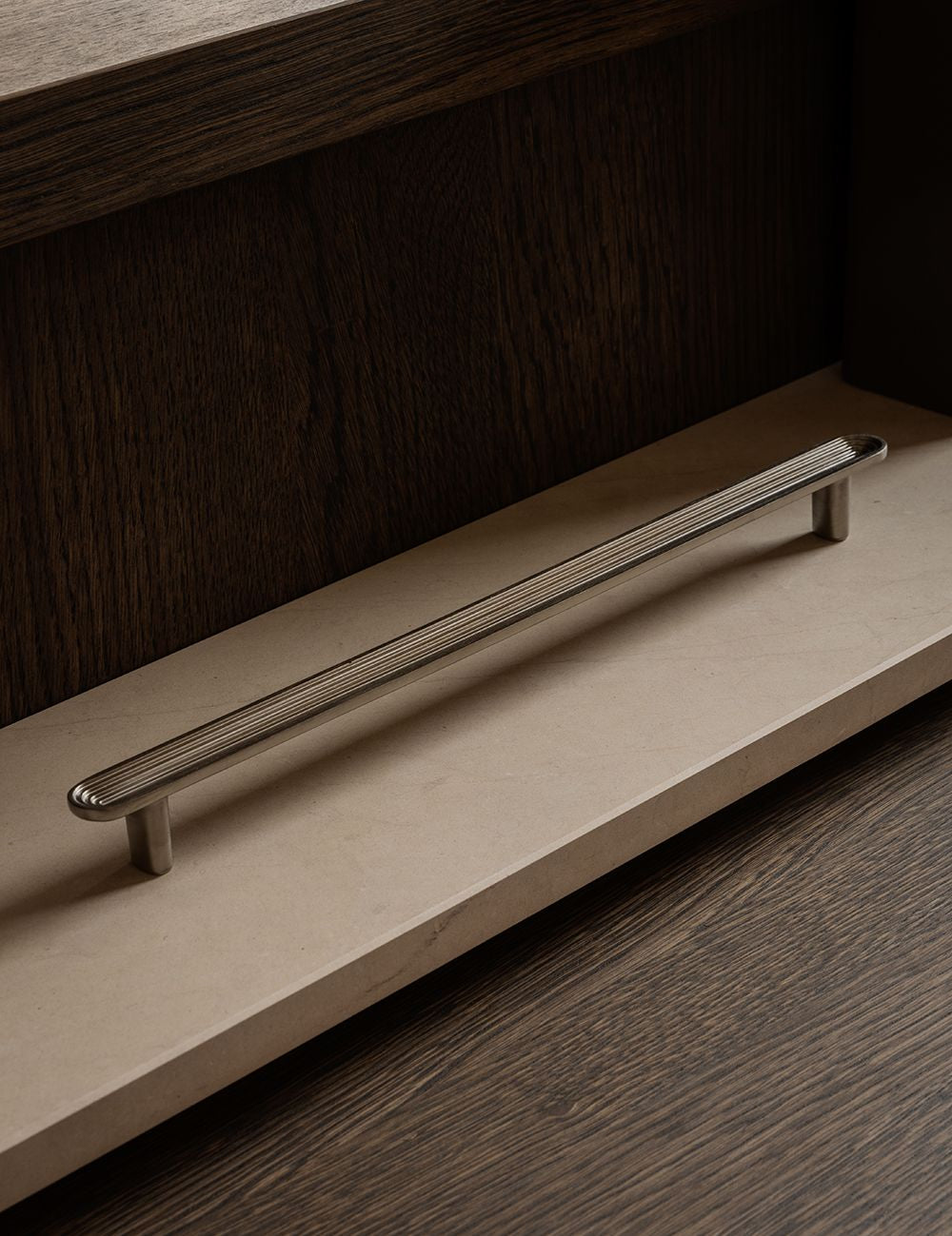 TERRACE collection in Satin Nickel by BRANDT Copenhagen. A hardware collection in collab with Norm architects consisting of knobs, T-bars and pull bars.