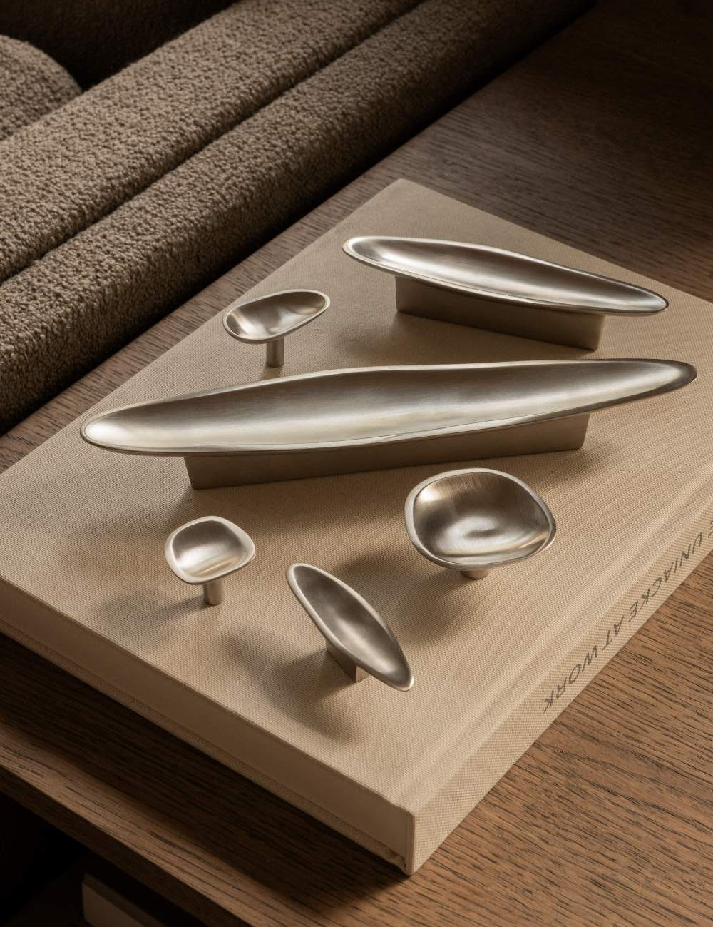 VALE pull bar short in Satin Nickel. Part of our organic hardware collection. Made of solid brass. Designed by Julie Brandt for BRANDT Copenhagen.