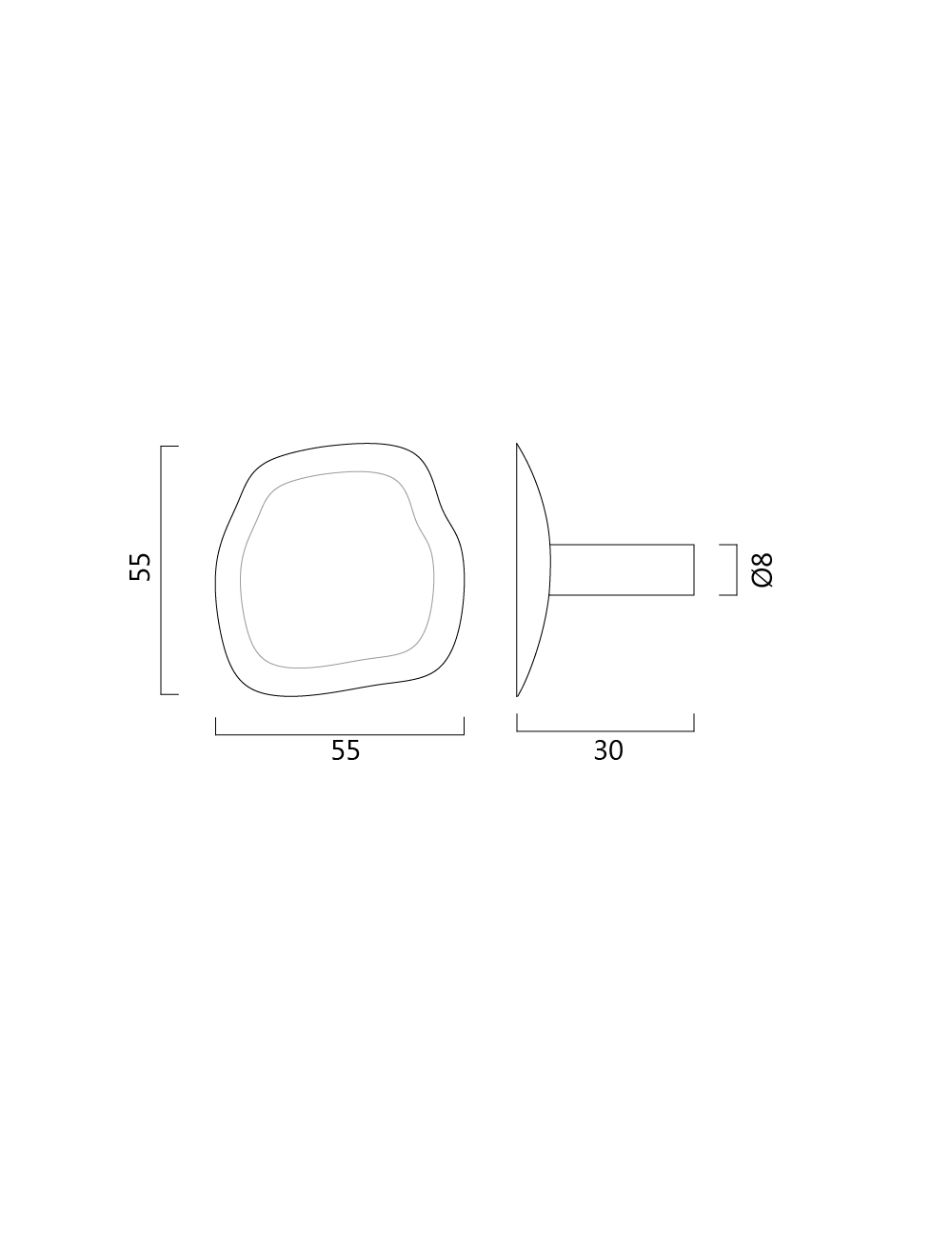 VALE hook and knob. Technical drawing. BRANDT Copenhagen. 