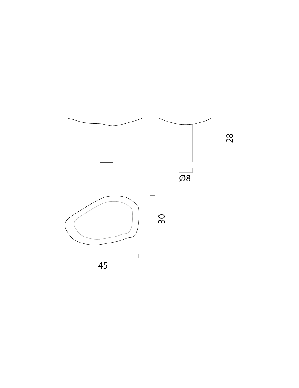 VALE knob oval handle. Techinacl drawing. BRANDT Copenhagen.