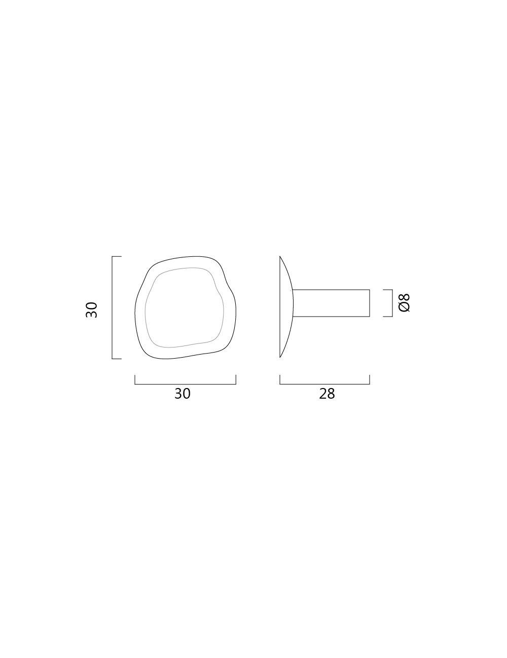 VALE knob handle. Technical drawing. BRNADT Copenhagen