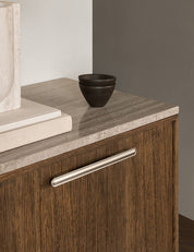 BUTTON pull bar 250 mm in satin nickel by BRANDT Collective. A hardware collection in collab with Norm architects consisting of knobs, T-bars and pull bars.